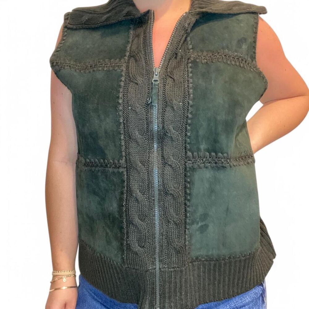 NWT Vintage Original Designers Originals Genuine Leather Cable Knit Vest